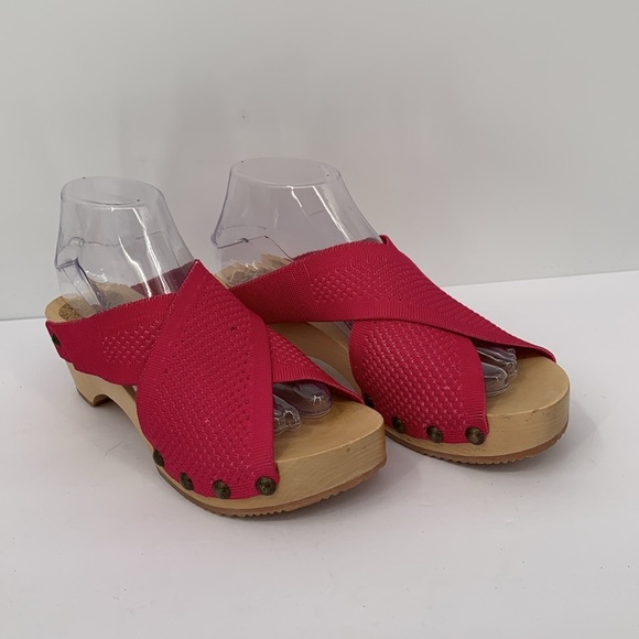 Jax & Bard Libby Hill clog sandals pink criss cross slide shoe wood new 39 8 - Picture 2 of 8